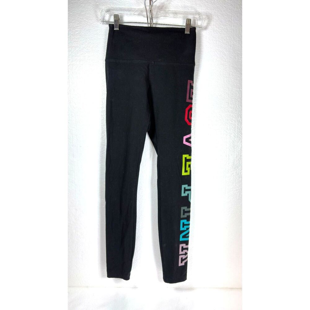 Victoria Secret PINK Leggings Cotton High Waist Full Black Rainbow LOVE PINK S